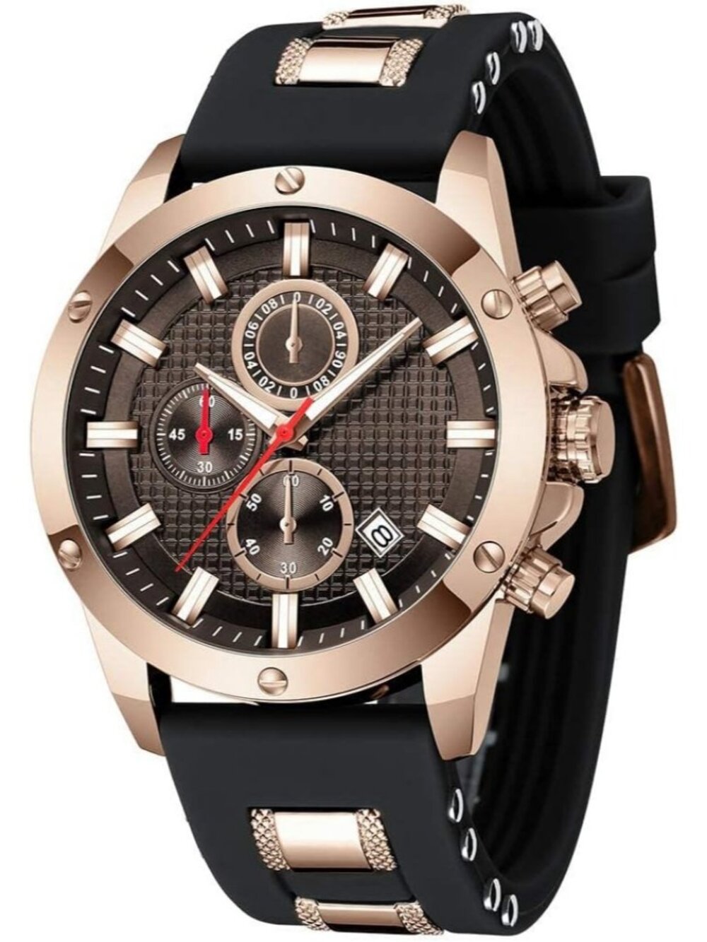 Men's Black Rose Gold Analog Waterproof Chronograph Classic Stylish Casual Watch